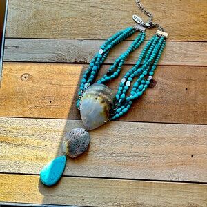 Stunning Chico’s turquoise and mother of pearl necklace.